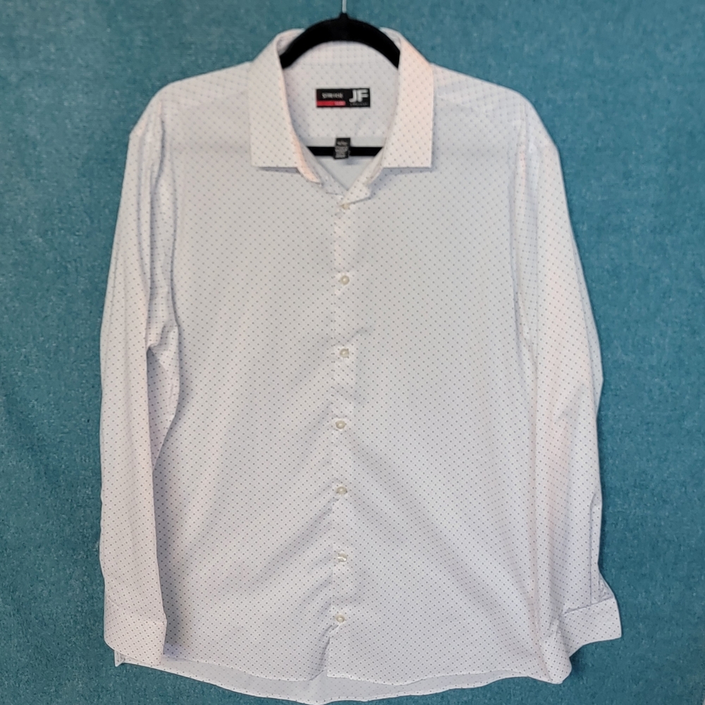 JF J.Ferrar Men's White Patterned Dress Shirt Size Large - Picture 2 of 11